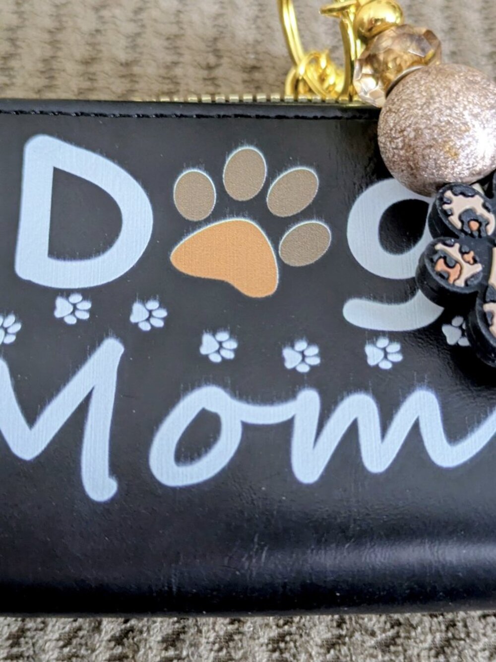 NEW! Dog Mom Black Wallet with Embellished Keychain